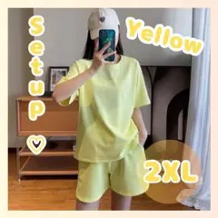 セットアップ イエロー 2XL ルームウェア 部屋着 ロゴ 半袖 レディース