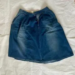 【良色落ち】デニムスカート サイズ3 ウエスト40 膝丈 台形 インディゴ