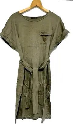 カットソーチュニックワンピースMサイズ 半袖 カーキ色mimi&roger