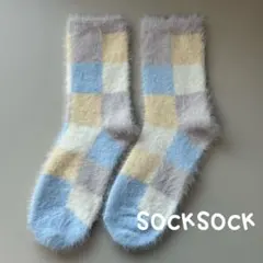 1308新品◎ルームソックス　靴下　もこもこ　ふわふわ　冬　北欧　カラーブロック