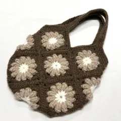 モチーフ編み 毛糸 バッグ かぎ針編み ハンドメイド 淡色 フラワー 花