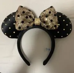 ディズニー カチューシャ 黒金ドット