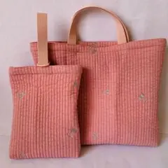 レッスンバッグ・上靴入れ　2点セット ヌビ　ピンク　チェリー