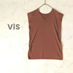 ViS ビス Vネック ノースリーブ ブラウン サマーニット F オレンジ 薄手のサムネイル