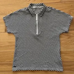 ラコステ　レディース　ゴルフ　半袖　ポロシャツ　ストライプ　ネイビー　36