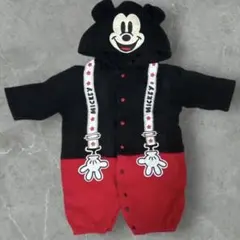 試着のみ美品 ミッキーマウス フード付きロンパース 50-60cm
