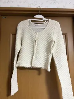 slyアイボリー クロップド丈 長袖カーディガン