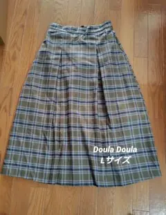 Doula Doula フレアースカート L 青・グレーチェック 裏地ありのサムネイル
