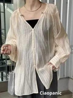 ネックドロストアソートストライプ2WAYブラウス チャオパニックティピー