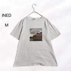 イネド 半袖Tシャツ 白シャツ シンプル カジュアル フォトプリント 春夏 M