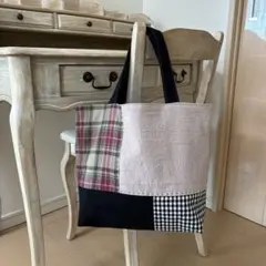 コットン　リネン　トートバッグ　パッチワーク　ハンドメイド