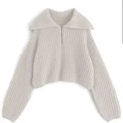 GRL ハーフジップリブニットトップス アイボリー