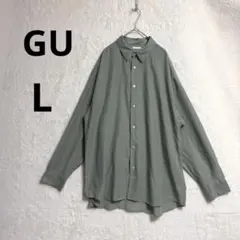 美品 GU メンズ L グリーン シアーオーバーサイズシャツ