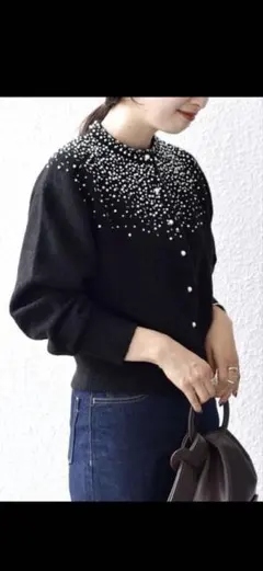 22AW(手洗い可能)ビジュー＆パールモチーフカーディガン