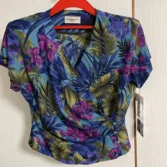 Lapididine 花柄ラップスタイル半袖トップス、昭和レトロタグ付き