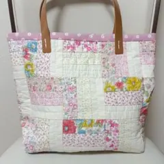 ピンク系パッチワーク トートバッグ