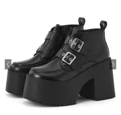 厚底ベルトレザーショートブーツ grl zr1223 ブラック