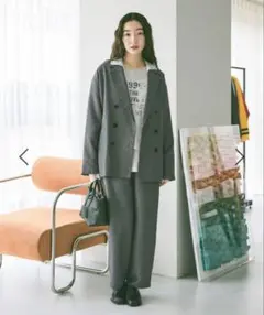 ニコアンド　2WAY襟レースビッグジャケット　チャコール