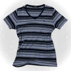 Burberry Black Label ボーダー 刺繍ロゴ Tシャツ