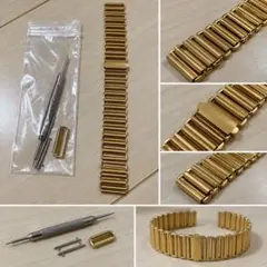 18mm ゴールド バンブーブレスレット 時計ベルト ステンレス ブレス バンド