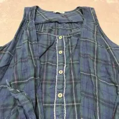 森ガール　チェックノースリーブチュニック　フリル　フェアリーグランジ