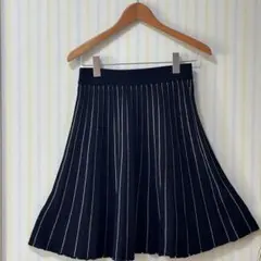 オンワード any SiS ストライプ ニットスカート M 紺 フレア 春