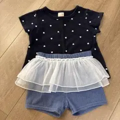 petit main♡ネイビー ハート柄 Tシャツ 95cm フリル付き