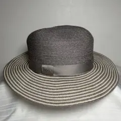 【LACOSTE 麦わら帽子 】57cm 日本製 グレー 中折れ帽 上品 軽い