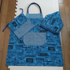 キッズ ハンドメイド 子供 エプロン&三角巾＆巾着袋　恐竜