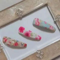347】リバティプリント ハンドメイド オーバルパッチンピン ヘアピン 3