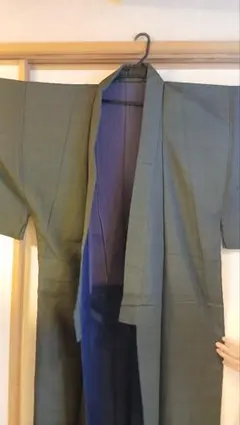 ダークグリーン 長襦袢 模様入り