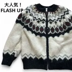 FLASH-UP カウチンニット　ニットジャケット　90s フェアアイル柄　Mのサムネイル