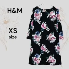 H&M 美品 花柄ワンピース 七分袖 総柄 ワンピース ミニワンピ XS