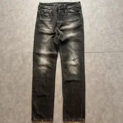 極美品 ラウンジリザード ペイント加工 ブラックデニムパンツ 黒 M 2 