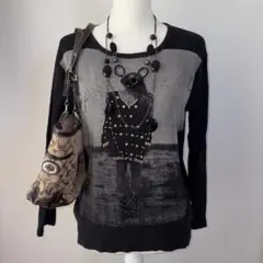 2000s ラインストーンプリントt 平成ギャル グランジy2kパンクお兄系黒