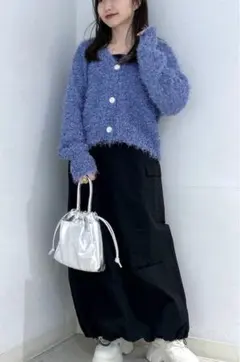 lowrysfarm ラメシャギーカーディガンLS 【ショート丈】ブルー再値下げ