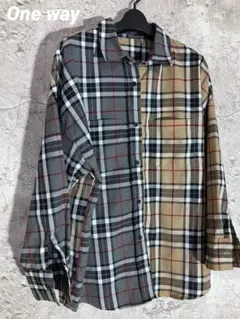 One way チェック柄　長袖シャツ　ワンウェイ　ブラウス　カットソー