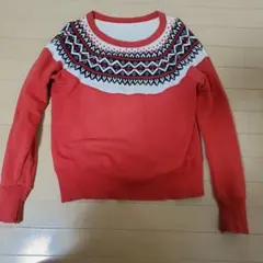 ノルディック柄幾何学模様 赤 長袖スウェット