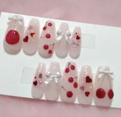 ネイル チップ さくらんぼ 量産型 フレンチガーリー ワンホン オーダー 現品