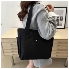 トートバッグ 黒 マザーズバッグ キャンバス ランチ 弁当 ピクニック 大容量