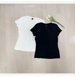 SHEIN コットン 半袖Tシャツ 2枚セット ホワイト ブラック