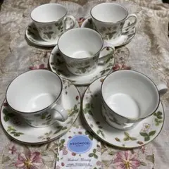 ウェッジウッド　ワイルドストロベリー　デルフィ　カップ＆ソーサー5客セット