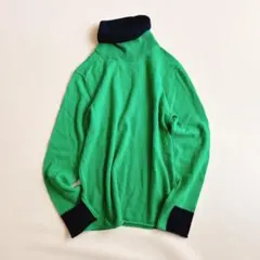 美品　ギャルリーヴィー カシミヤ100% バイカラーニット グリーン 22AW