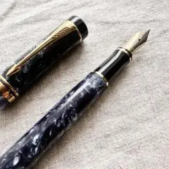 美品】パーカー 万年筆 デュオフォールド ブルーマーブル 18K ペン先M