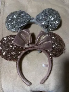 {美品}ディズニー カチューシャ 2点セット ミニー　シルバー ブラック