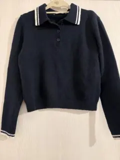 ZARA ネイビー ポロカラー ニット
