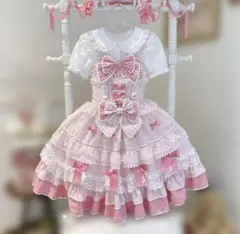 ロリータ ジャンパースカート姫ロリ フリル リボン ドレス ピンク
