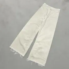 ザラ ZARA カットオフ ワイドデニムパンツ〔36〕フリンジヘム ベージュ