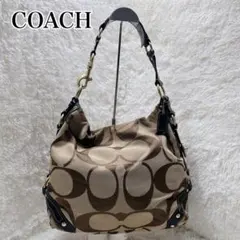 良品 COACH ショルダーバッグキャンバス ブラウン シグネチャー 10620