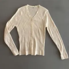 新品　UNIQLO アイボリー リブ編み Vネック カーディガン